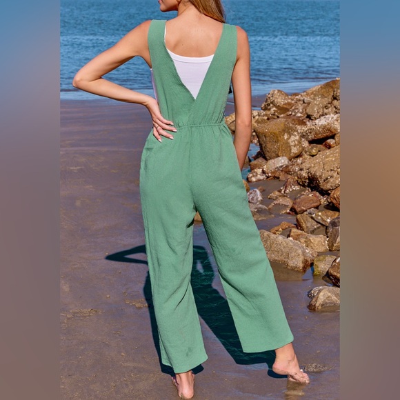 Cupshe Woman’s XL Mint Square Neck Sleeveless Straight Leg Jumpsuit Vacation - Picture 2 of 6